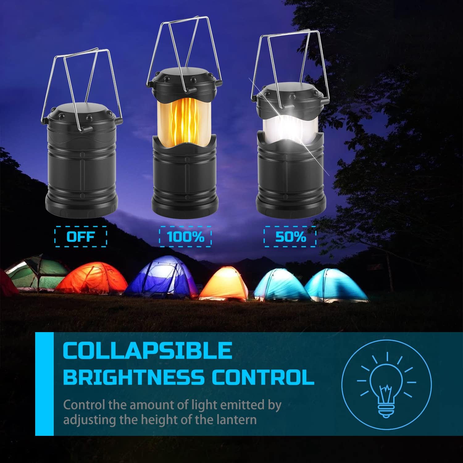 Lichamp 4 Pack LED Camping Lanterns, Collapsible Flameless Candles Tea Lights, Portable Battery Powered Camping Lights Emergency Supplies Kit, Black