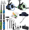 Tripquips Fishing Pole Combo, 6.9ft Telescopic Rods Set, Collapsible Fishing Rods 2PCS Spinning Reel Set with Carrier Bag Freshwater Fishing Rod and Reel Combos Kits