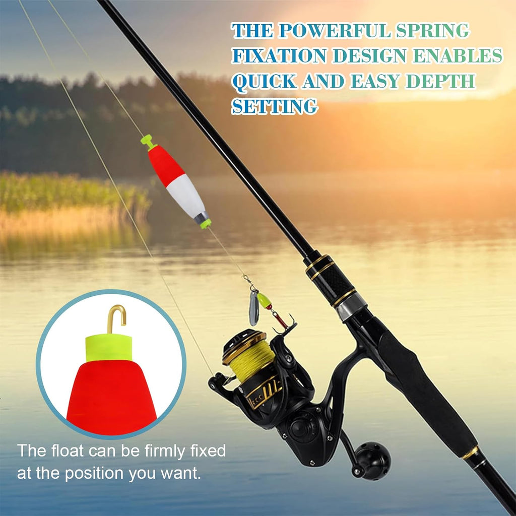 Weighted Fishing Bobbers 10-Pack - Slip Bobbers for Catfish, Panfish with Spring-Loaded Clip & Bottom Weight | 3 Sizes & 5 Multi-Color Styles (EVA Foam Floats)