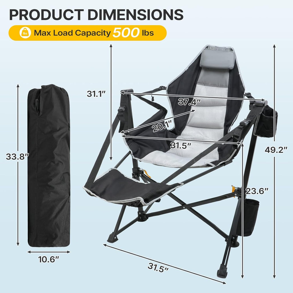 ZENPETIO Hammock Camping Chair with Footrest, 500lbs Folding Rocking Chairs