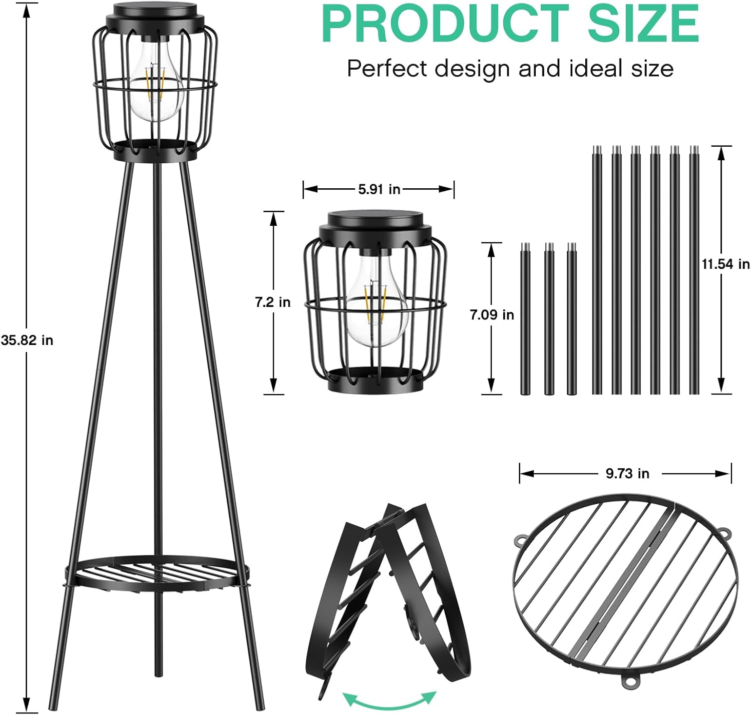 VISFLAIR Solar Lights with Plant Stand, Outdoor Floor Lamp, Waterproof Solar LED Edison Bulb Light Flower Shelf for Patio Porch Deck Yard Garden Decor-1 Pack