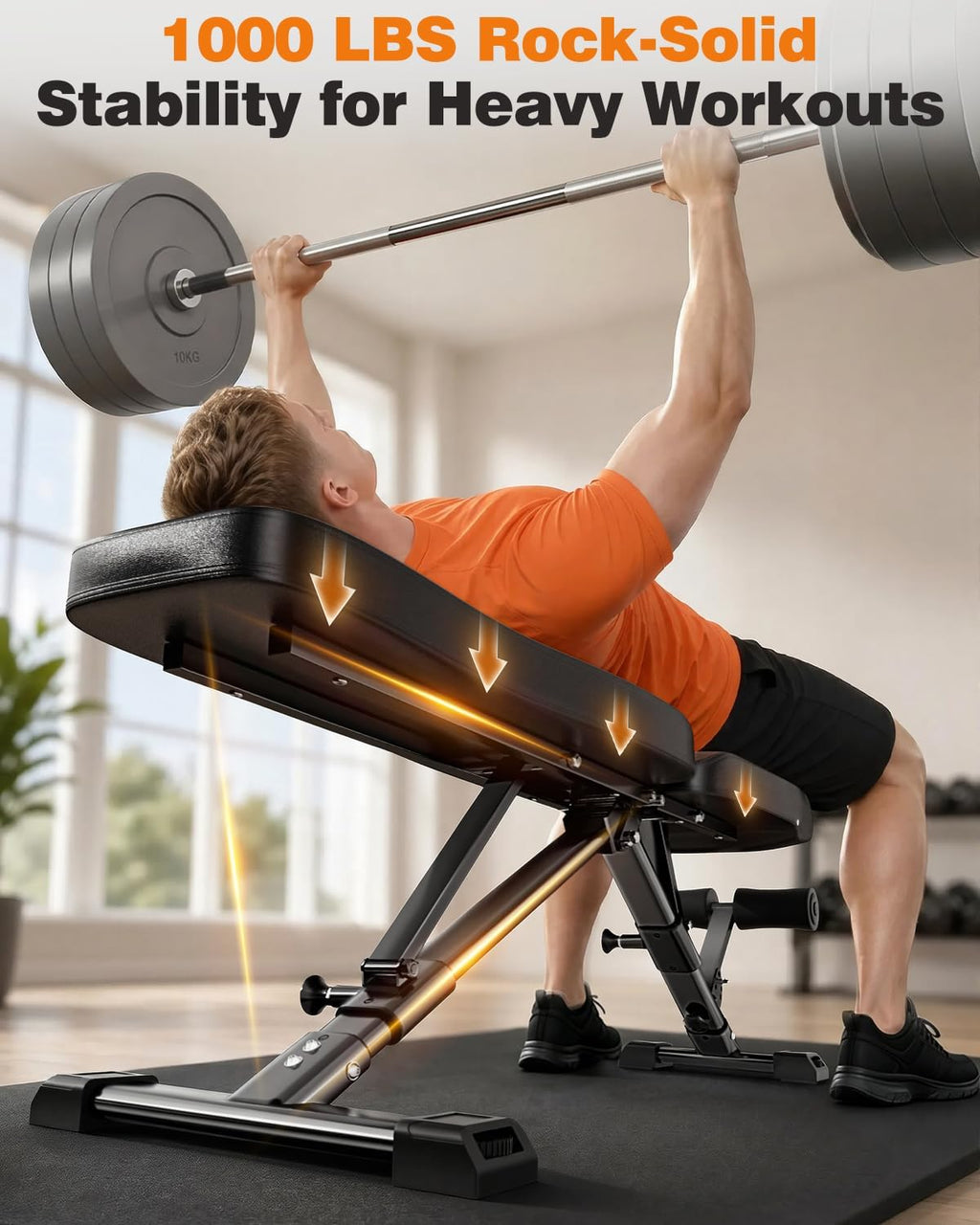 AIRHOP Foldable Workout Bench, 90° to -30° FID Weight Bench for Home Gym