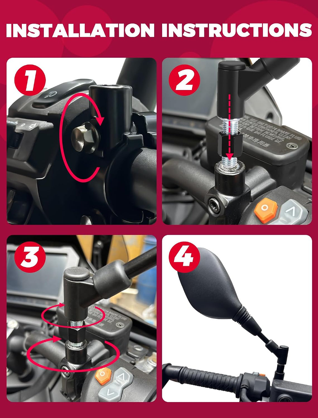 Motorcycle Mirrors Side Rearview Mirror for ATV Scooter Moped Quads GY6
