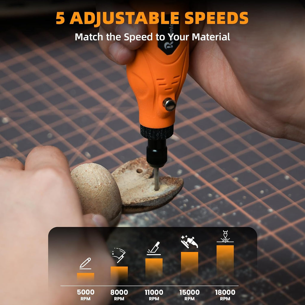 4V Mini Cordless Rotary Tool, 18000RPM 5-Speed Rotary Tool with 79Pcs Accessories, Type-C Fast Charging, for Engraving, Polishing, Grinding, Sanding, Drilling (Orange)