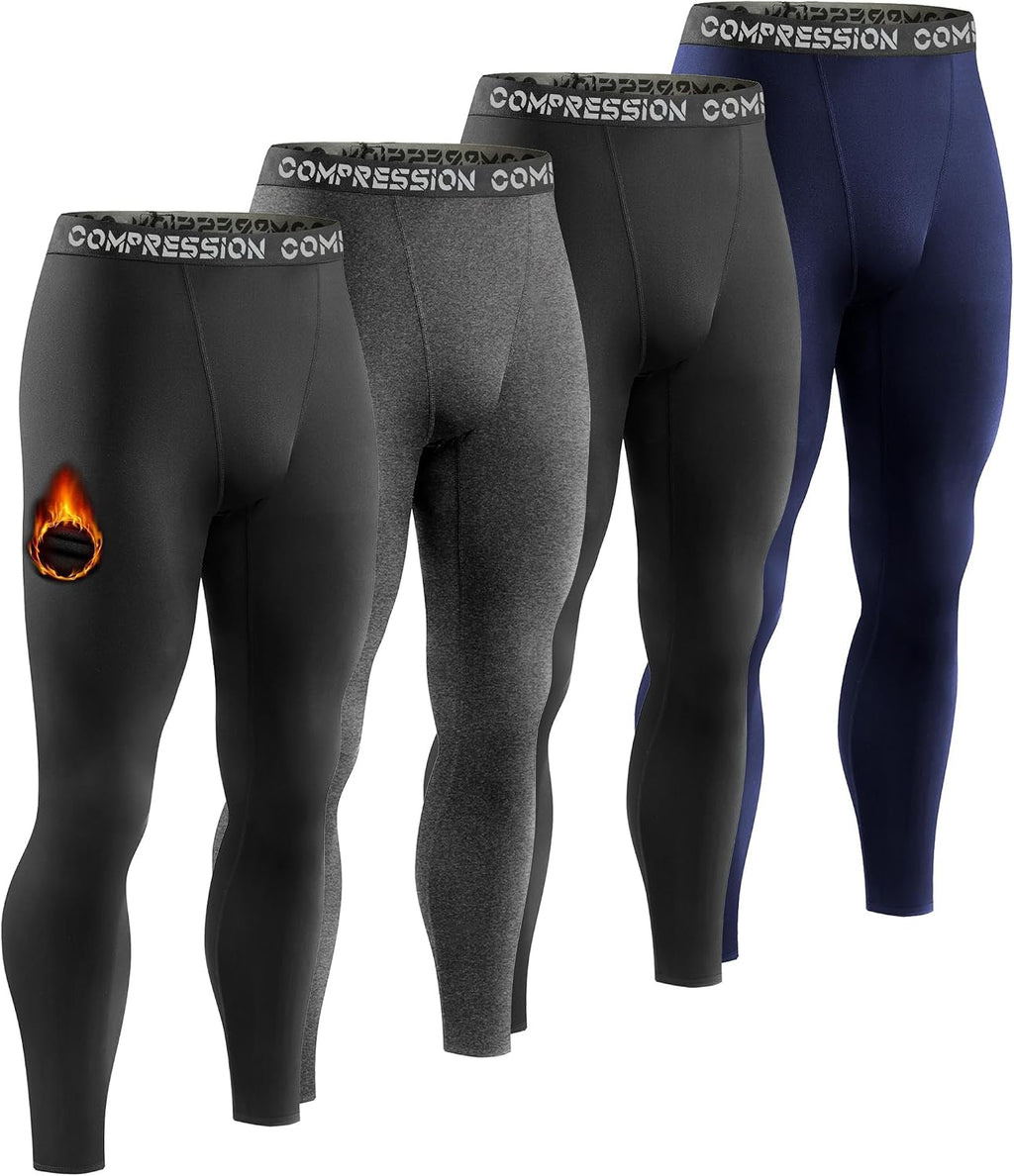 Dalavch 4 Pack Men's Thermal Compression Pants Fleece Lined Leggings