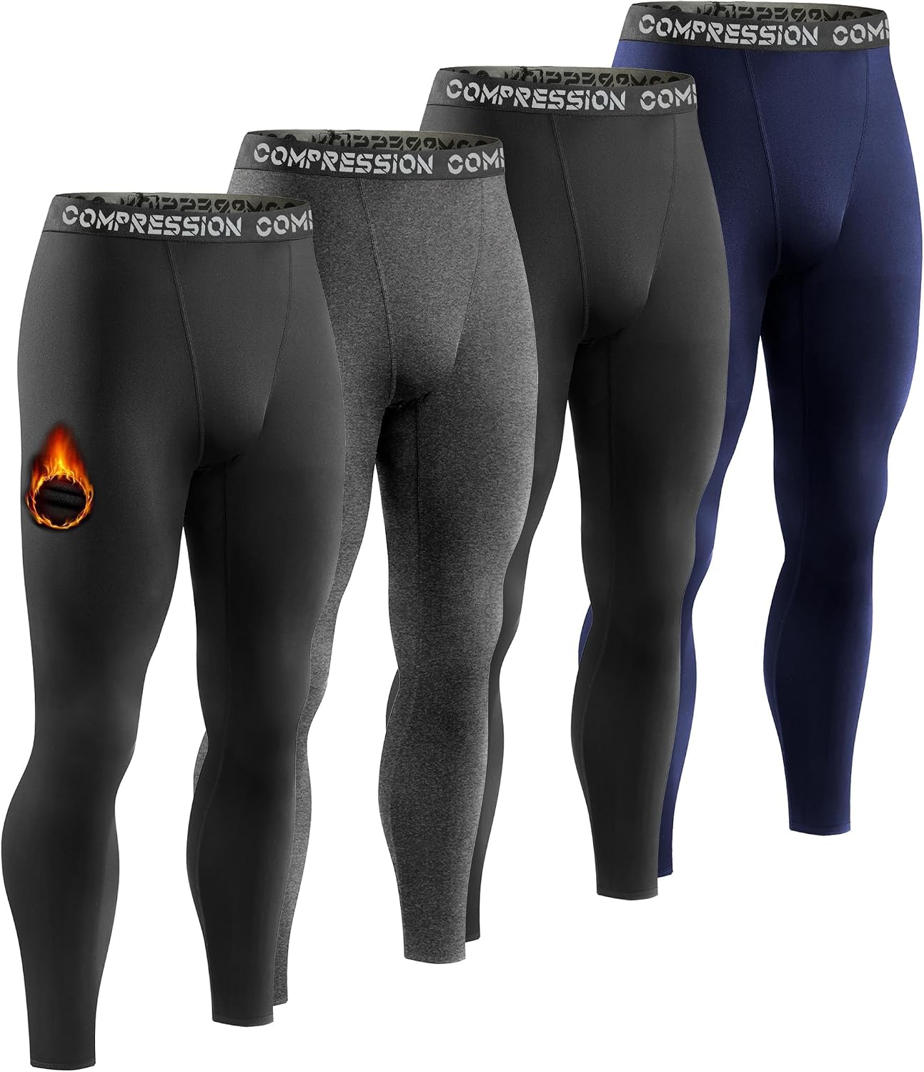Dalavch 4 Pack Men's Thermal Compression Pants Fleece Lined Leggings