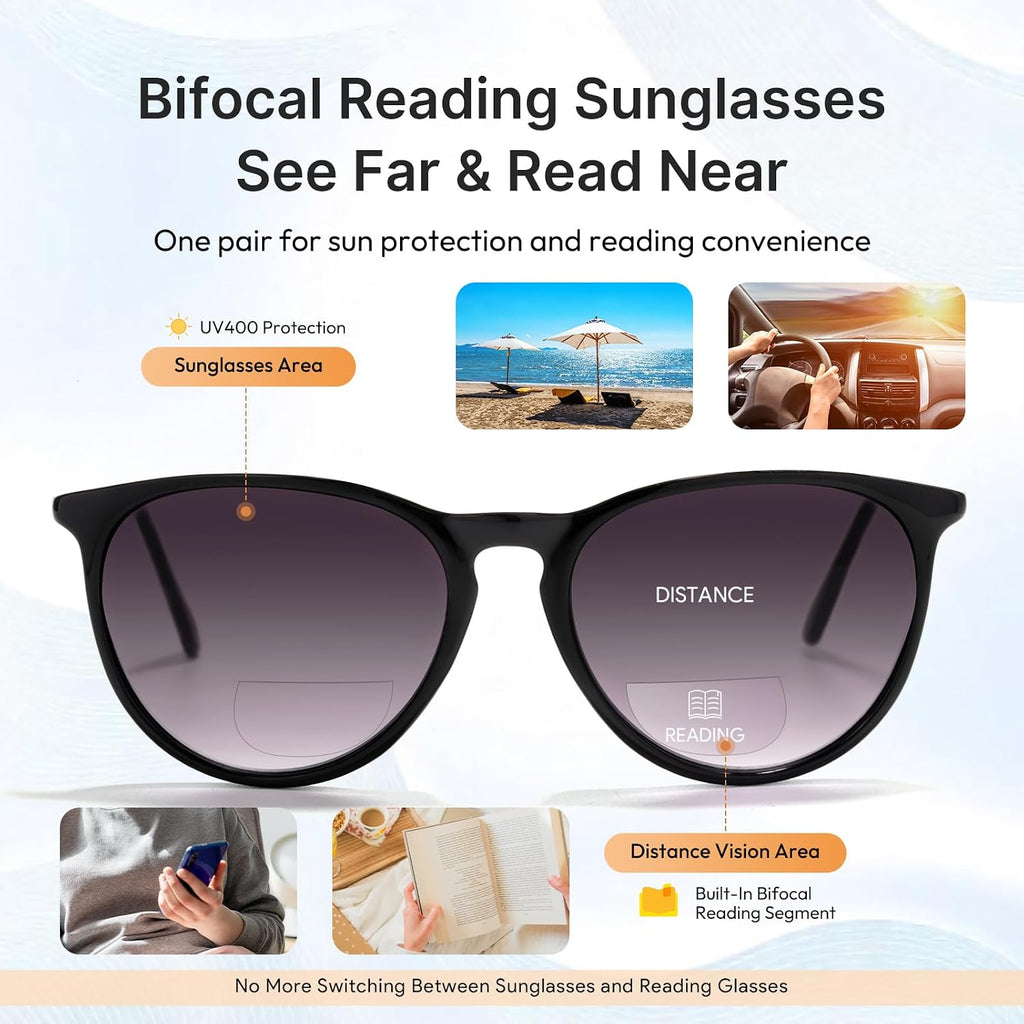 EFE Bifocal Reading Sunglasses for Men and Women, Sun Readers with UV400 Protection, Dual Vision Distance and Reading Glasses