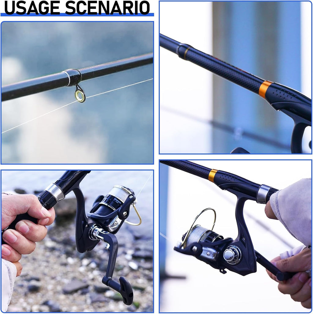 Telescopic Fishing Rod and Reel Combo Kit, 2PACK 6.9FT Carbon Fiber Collapsible Rods, Spinning Reels, Lures and Carrier Bag, Saltwater & Freshwater Travel Fishing Gear for Adults
