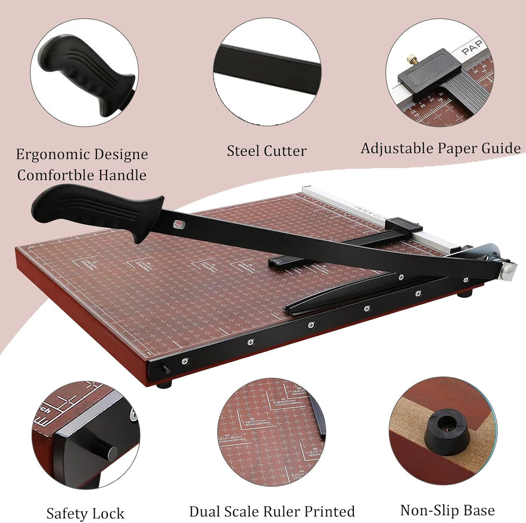 18" Guillotine Paper Cutter, 12-Sheet Precision Trimmer with Safety Lock