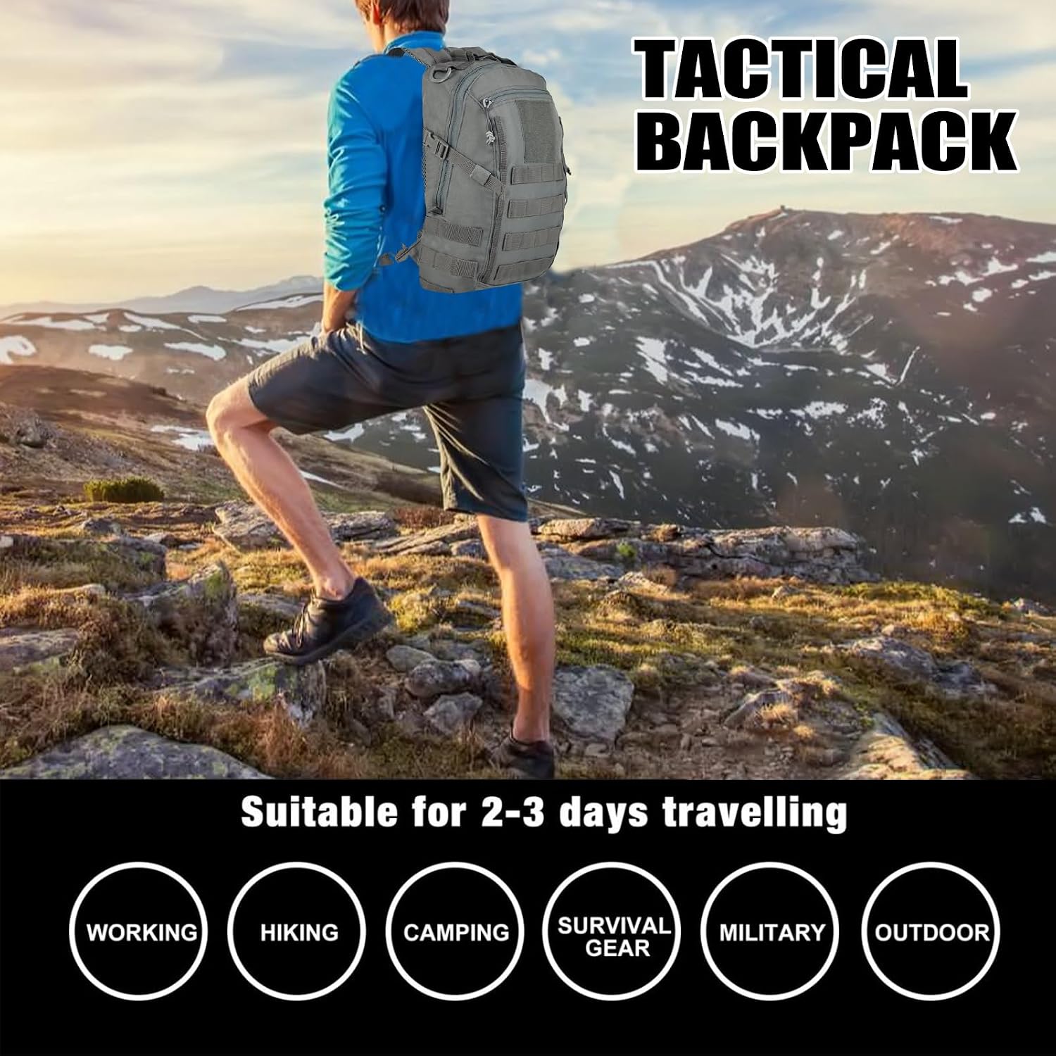 Small Tactical Hiking Backpack, 12L MOLLE Bookbag Daypack for Travel