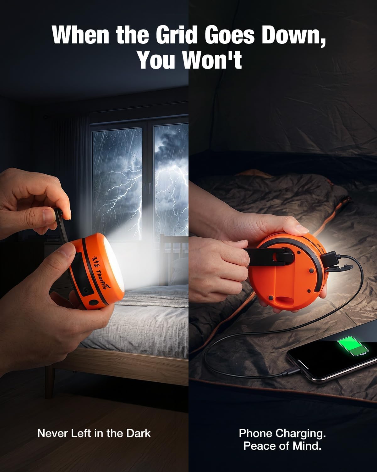 THORFIRE Hand Crank Camping Lantern 4 Pack,2-in-1 Collapsible LED Light