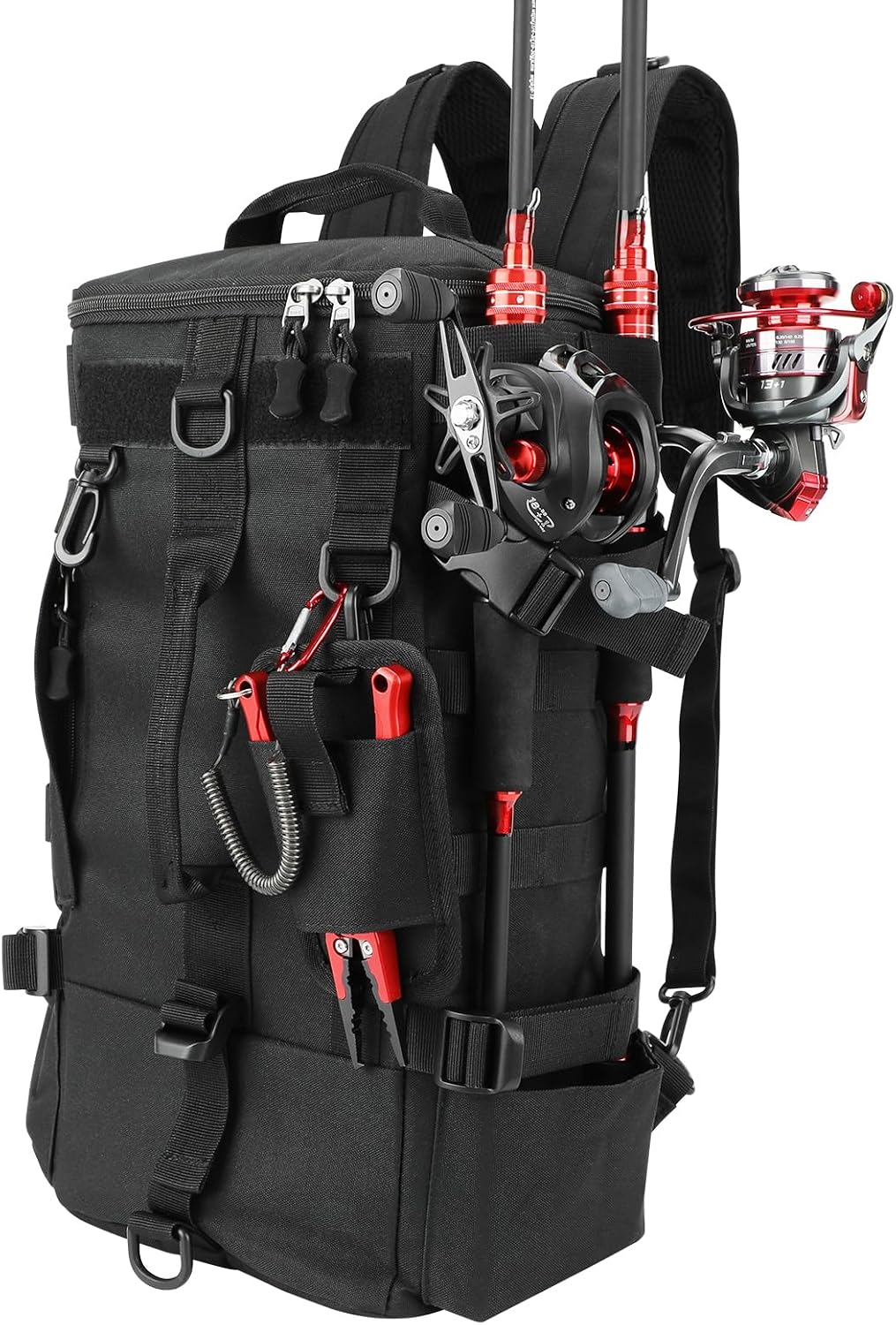 KOMCLUB Black Fishing Sling Tackle Storage Backpack, Large with Rain Cover‌