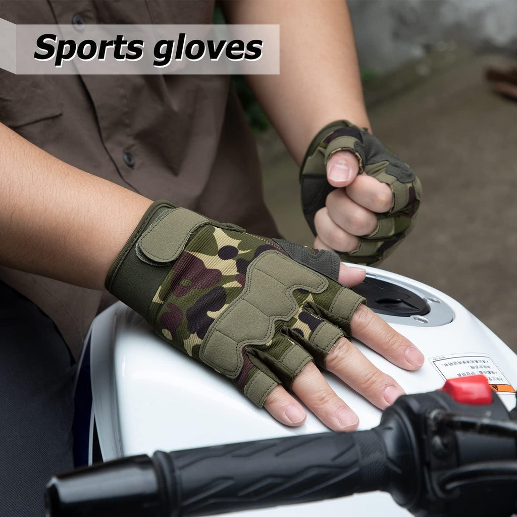 FIORETTO Fingerless Gloves for Men, Breathable Grip Palm Gloves for Motorcycle Riding, Driving, Cycling, Exercise, Workout, Climbing, Hiking and Outdoor Activities M210603