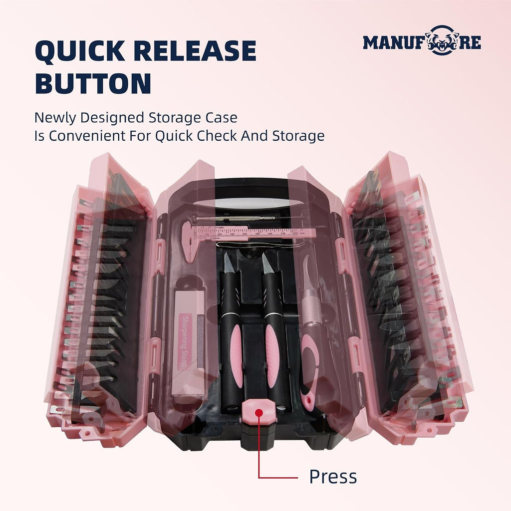MANUFORE 34pcs Large Exacto Knife Set Craft Precision Knife Set Pink