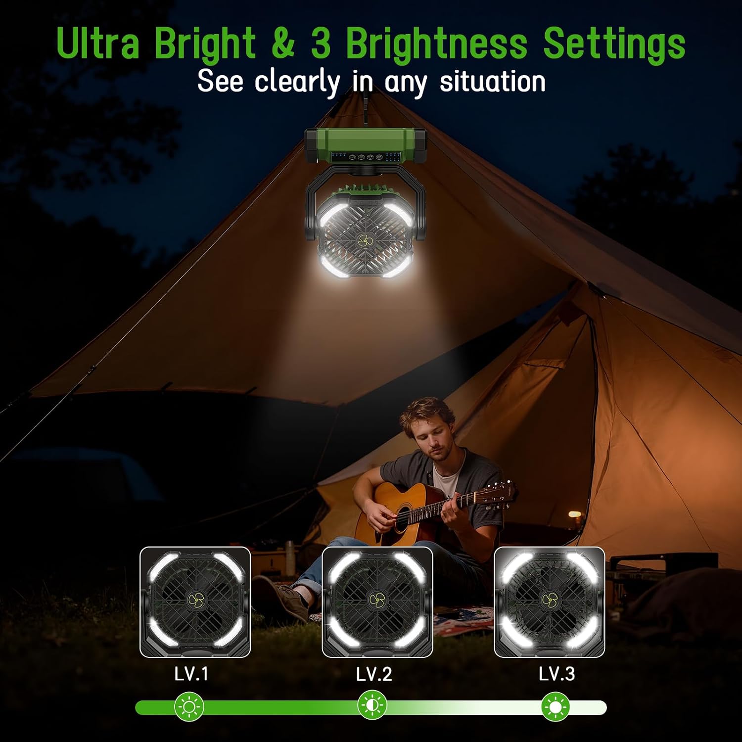 UUYEE Camping Fan Rechargeable, Battery Powered Fans - Green