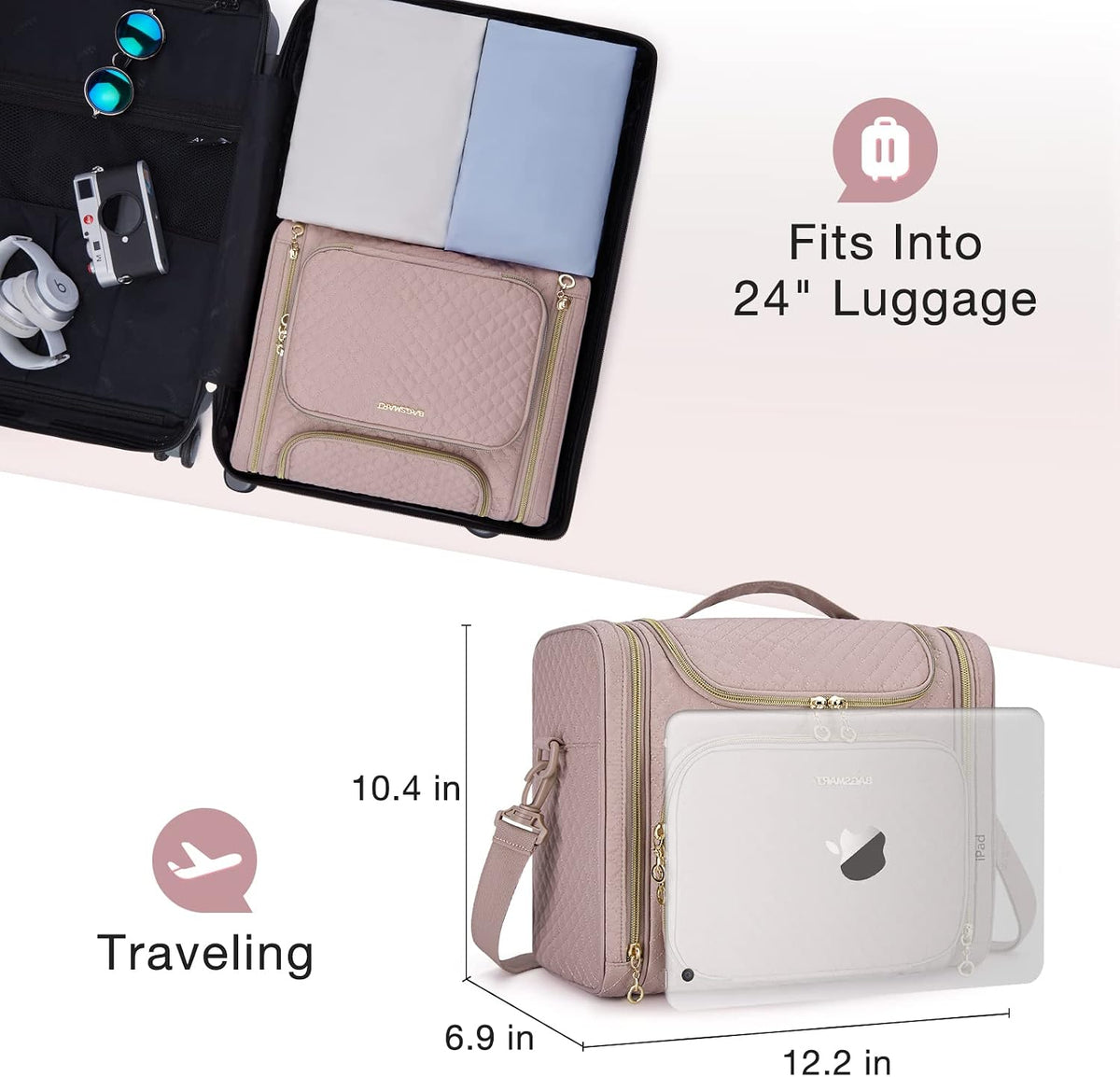 BAGSMART Women's Travel Toiletry Bag, Water-resistant Large Capacity, Pink