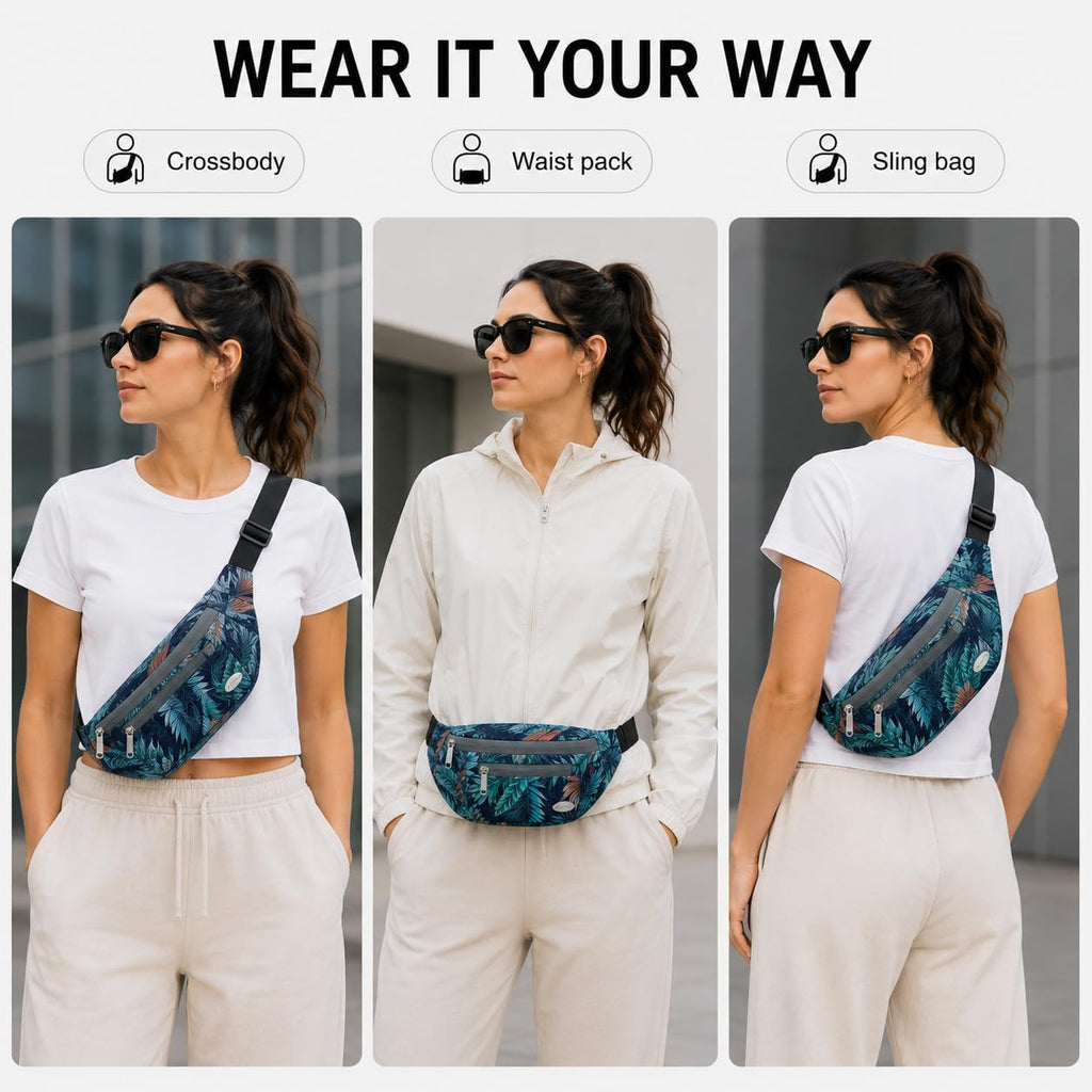 Entchin Water-Resistant Fanny Pack, 4-Zipper Belt Bag