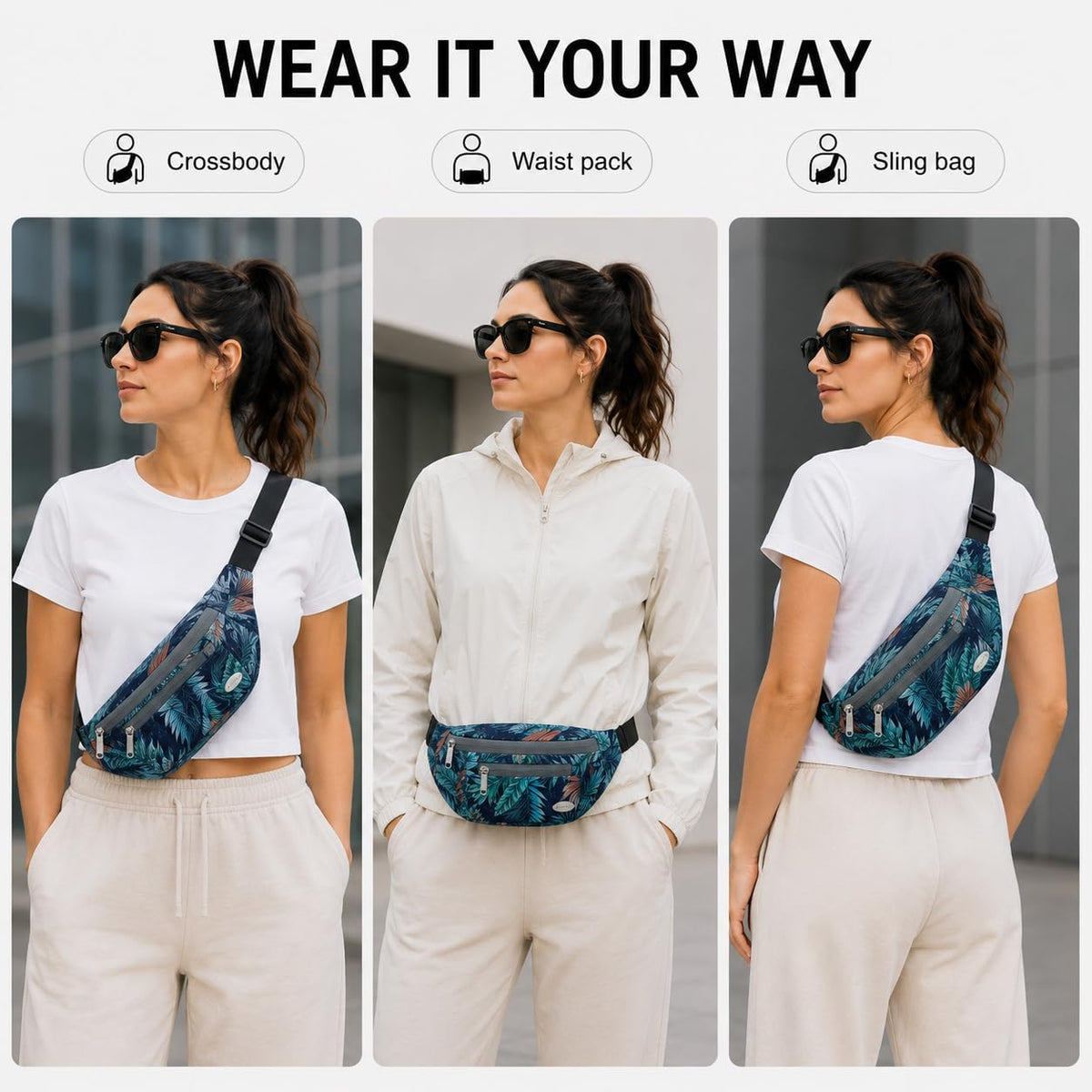 Entchin Water-Resistant Fanny Pack, 4-Zipper Belt Bag