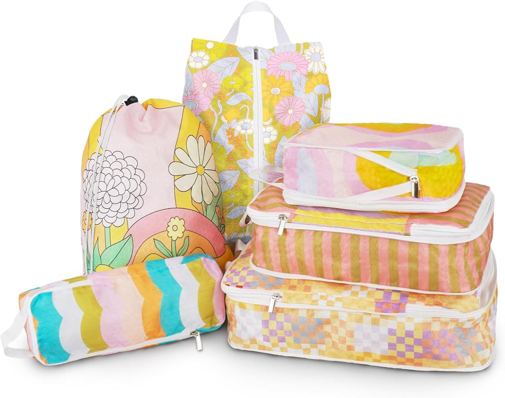 6 Pcs Compression Packing Cubes, Packing Cubes for Travel, Waterproof Luggage Organizer Bags Set, Cute Packaging Cubes for Women Kids Backpack Carry-Ons