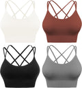 Women's Cross Back Sport Bras, Padded Strappy Seamless Low Impact 3-5 Pack