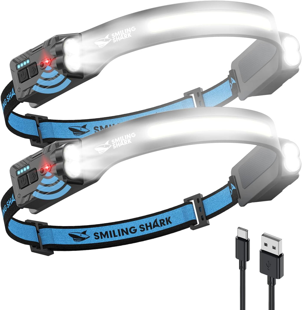 Smiling Shark TD-0123-S Headlamp 2400mAh Rechargeable Ultra-Bright 2 Pack