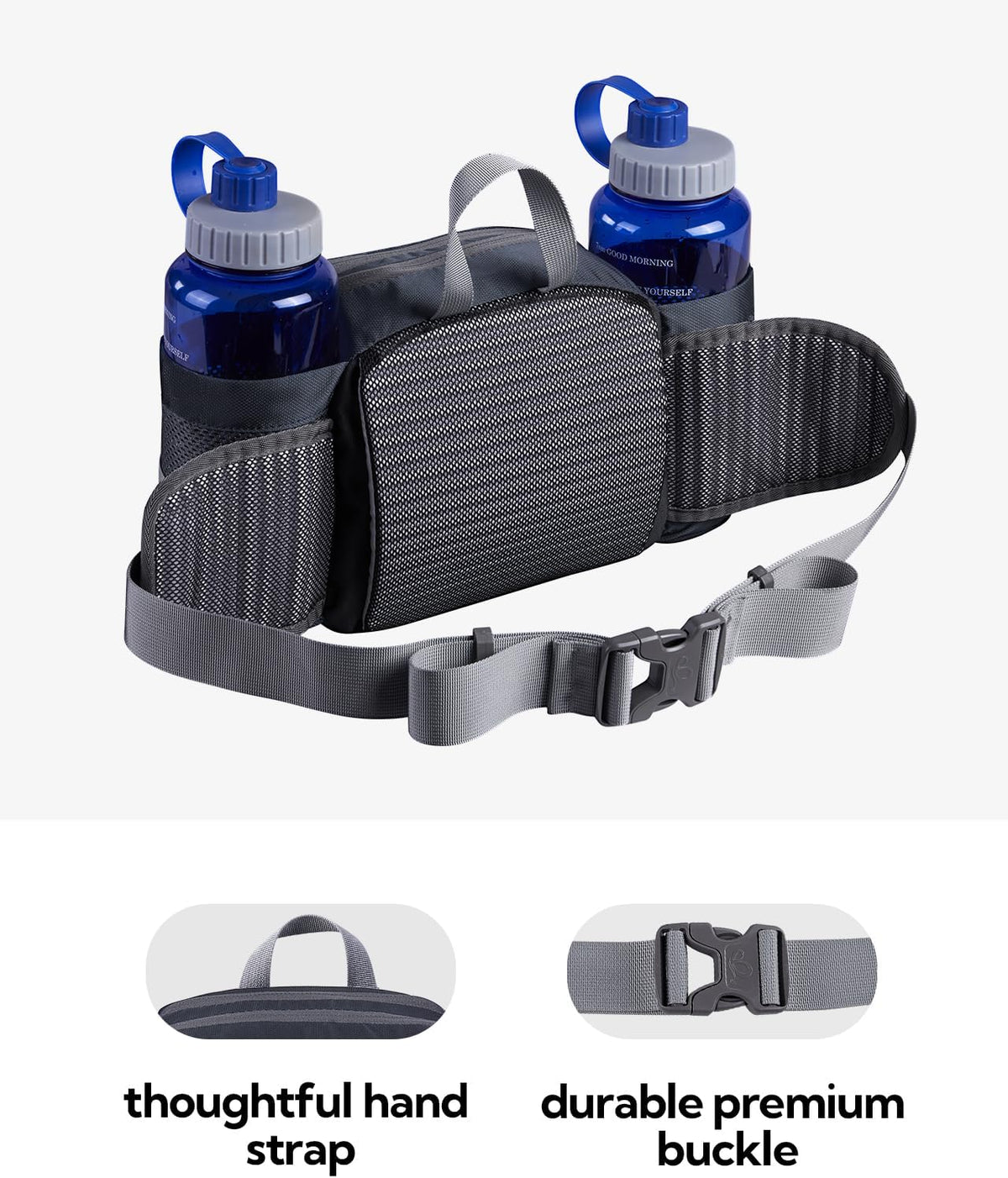 WATERFLY Fanny Pack Waist Bag: Fannie Pack 2 Water Bottle Holders Lumbar Belt Hiking Walking Running Jogging Camping Large Woman Man (Bottle Not Included)