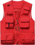 Flygo Men's Casual Lightweight Outdoor Fishing Work Safari Travel Photo Cargo Vest Jacket Multi Pockets