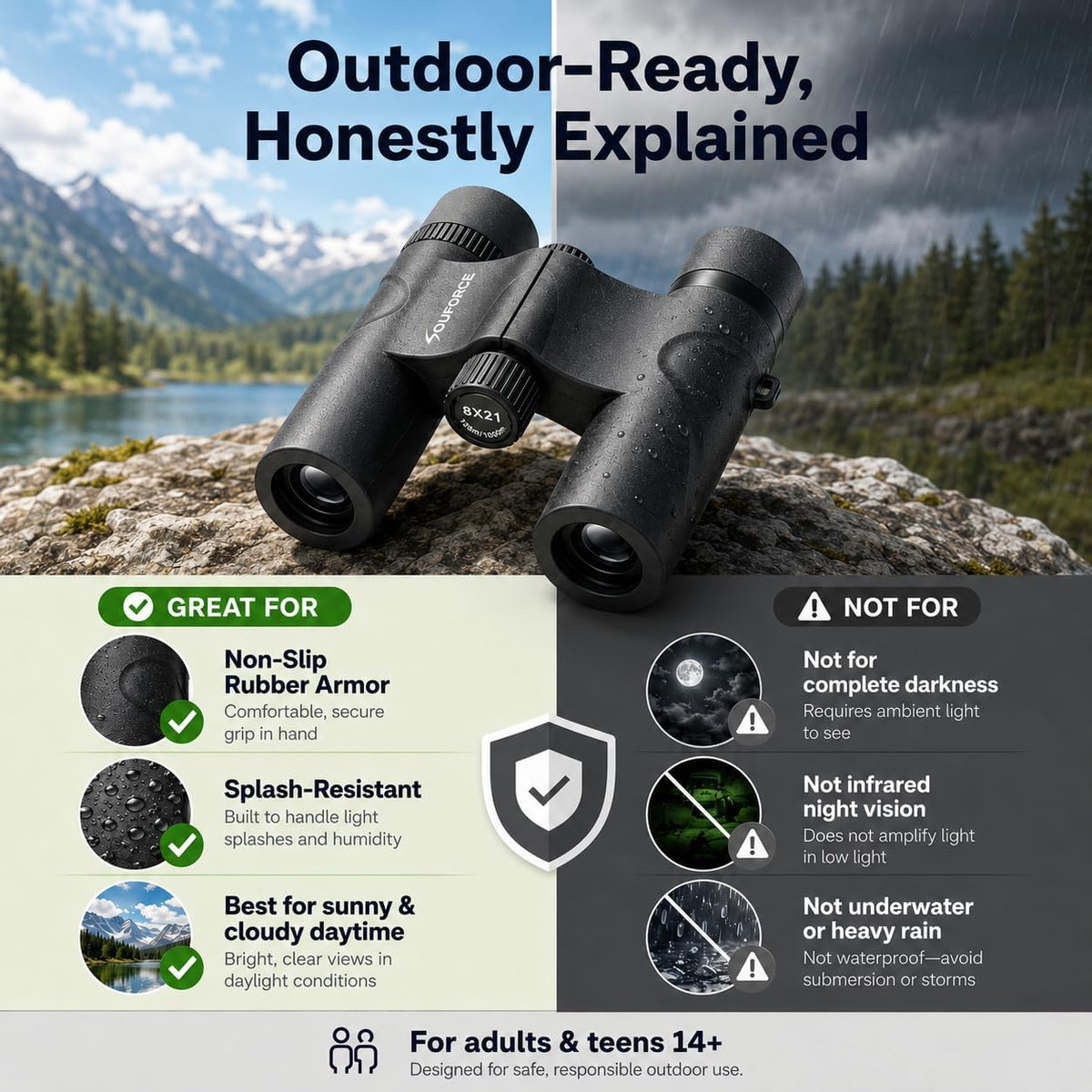 8x21 Compact Binoculars for Adults BAK4 Prism High Powered