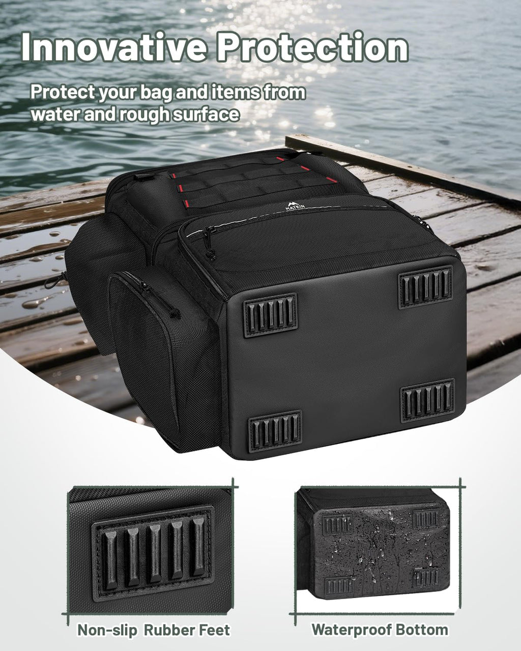 MATEIN Fishing Backpack with 4 Tackle Boxes, Fishing Bag with Rod Holder