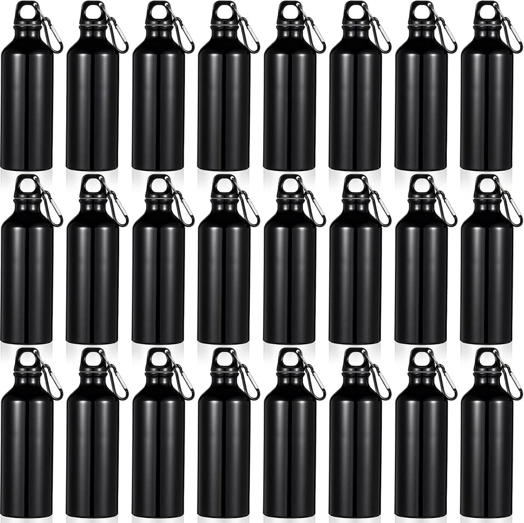 24 Pcs Aluminum Water Bottle 17oz Aluminum Reusable Bottles with Clips Sports Lightweight Water Multipack Easy Carry Leakproof Travel for Gym Hiking Cycling Sports Outdoor(Black)