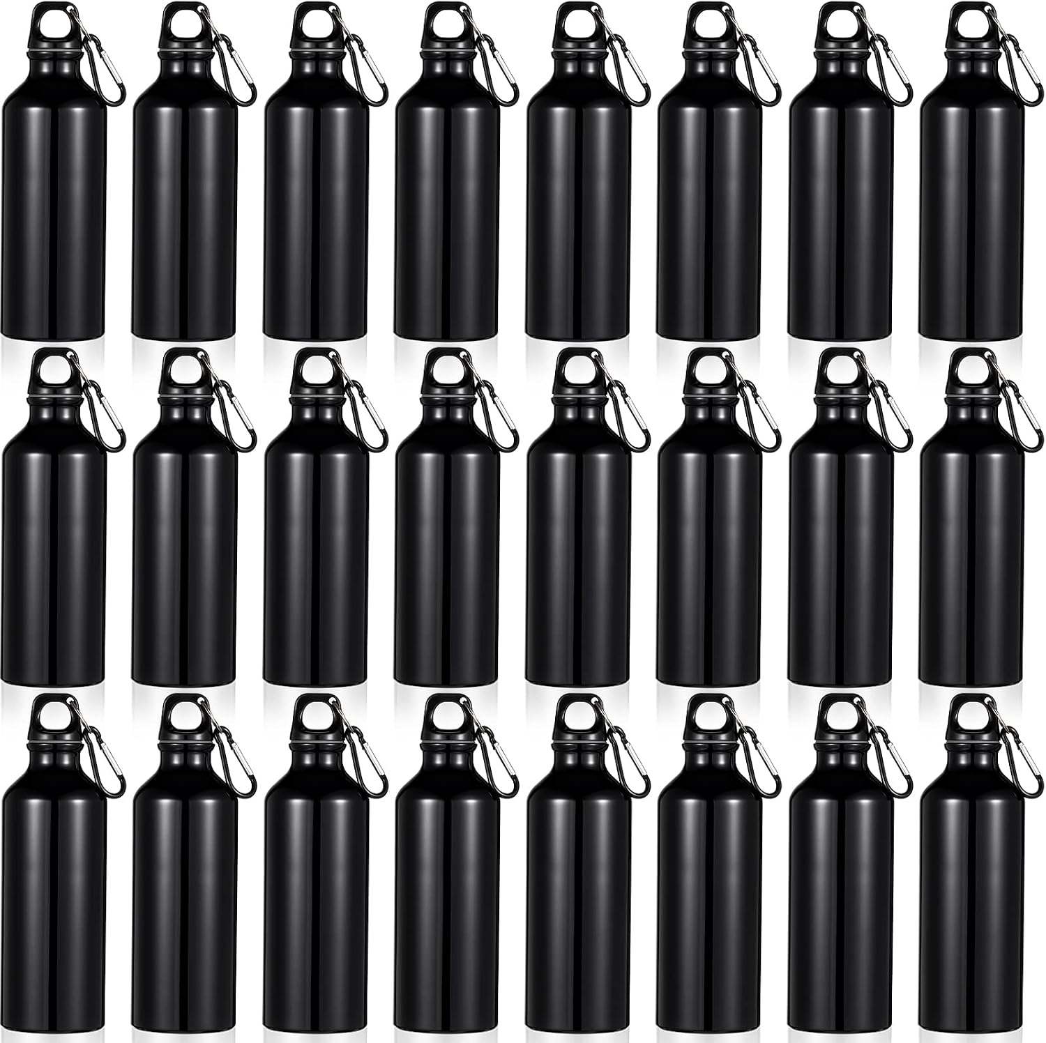 24 Pcs Aluminum Water Bottle 17oz Aluminum Reusable Bottles with Clips Sports Lightweight Water Multipack Easy Carry Leakproof Travel for Gym Hiking Cycling Sports Outdoor(Black)