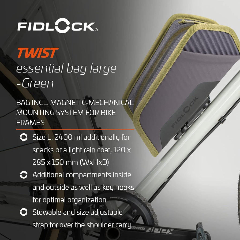 FIDLOCK Twist Essential Bag with Bike Base For Frame Triangle, Green, Large