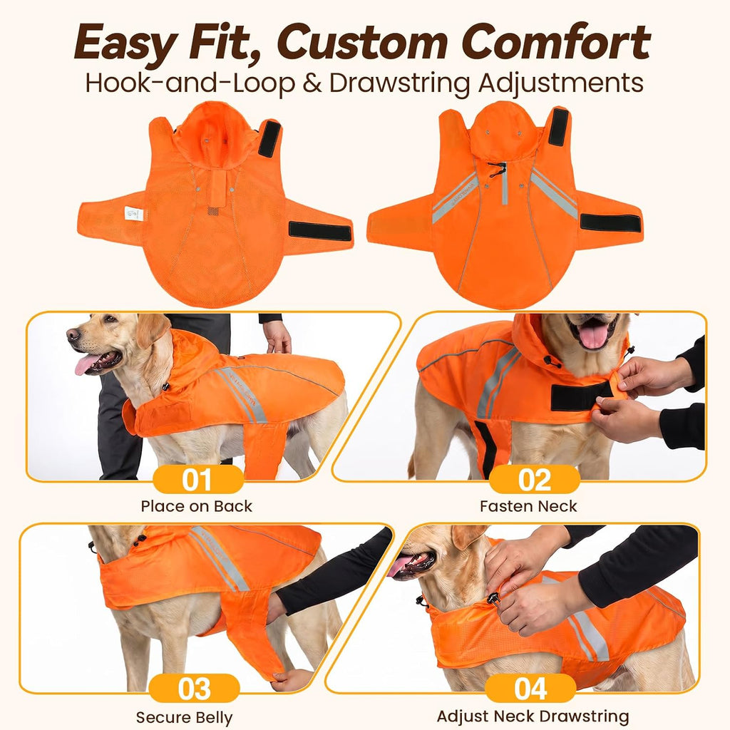 VIVAGLORY Dog Raincoat Wetoff Dog Rain Coat, XL, Orange