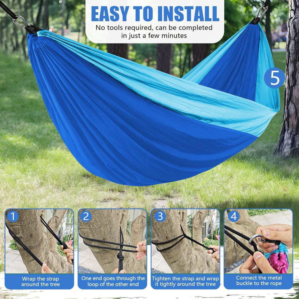 OBTANIM Camping Hammock 500lbs Portable Lightweight Single or Double Hammock with Tree Straps and Carry Bag for Camping Backpacking Hiking Travel Beach Outdoor Indoor (Blue and Dark Blue)