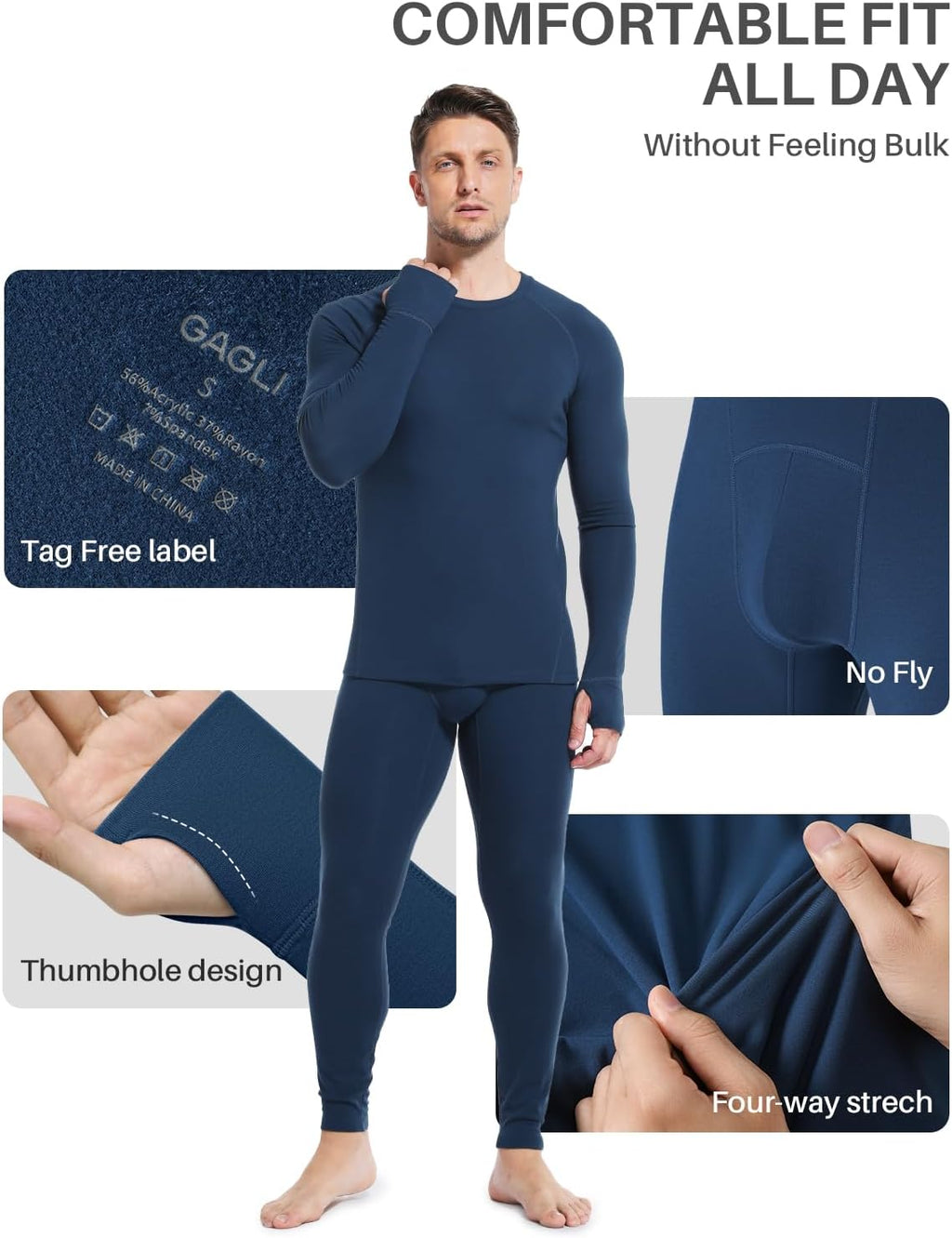 Thermal Underwear for Men - 2 Styles: 185g Lightweight Thin Base Layer & 220g Midweight Micro-Fleece Lined Long Johns