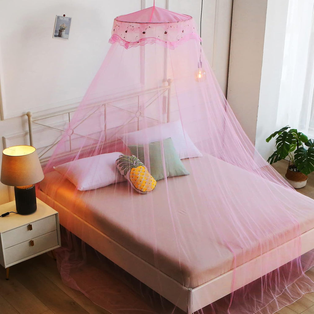 Mosquito Net Bed Canopy for Girls Pink Bed Curtains Tent Twin Queen Size