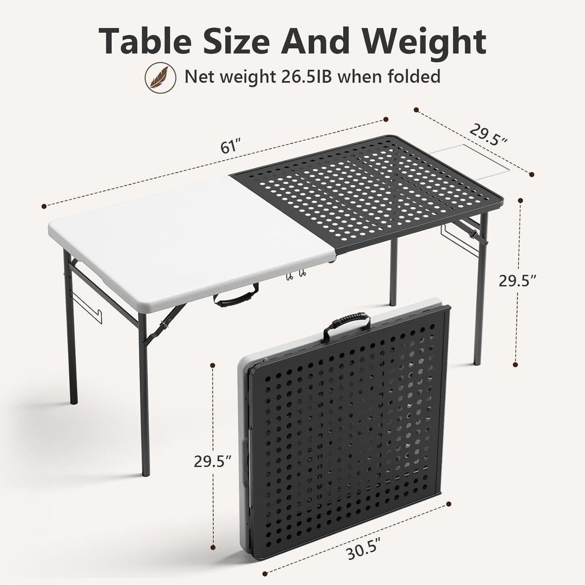 5FT Folding Table Portable Picnic Table with Metal Grid Grilling Surface, Foldable Camping Table Food Prep Station for BBQ, Patio & Beach