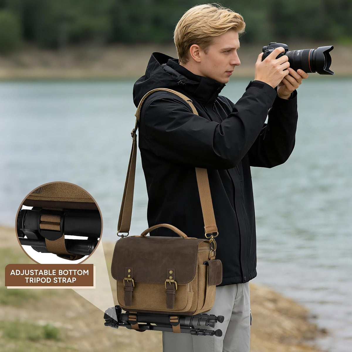 RAINSMORE Camera Bag, Vintage Canvas Camera Sling Bag Crossbody Camera Case