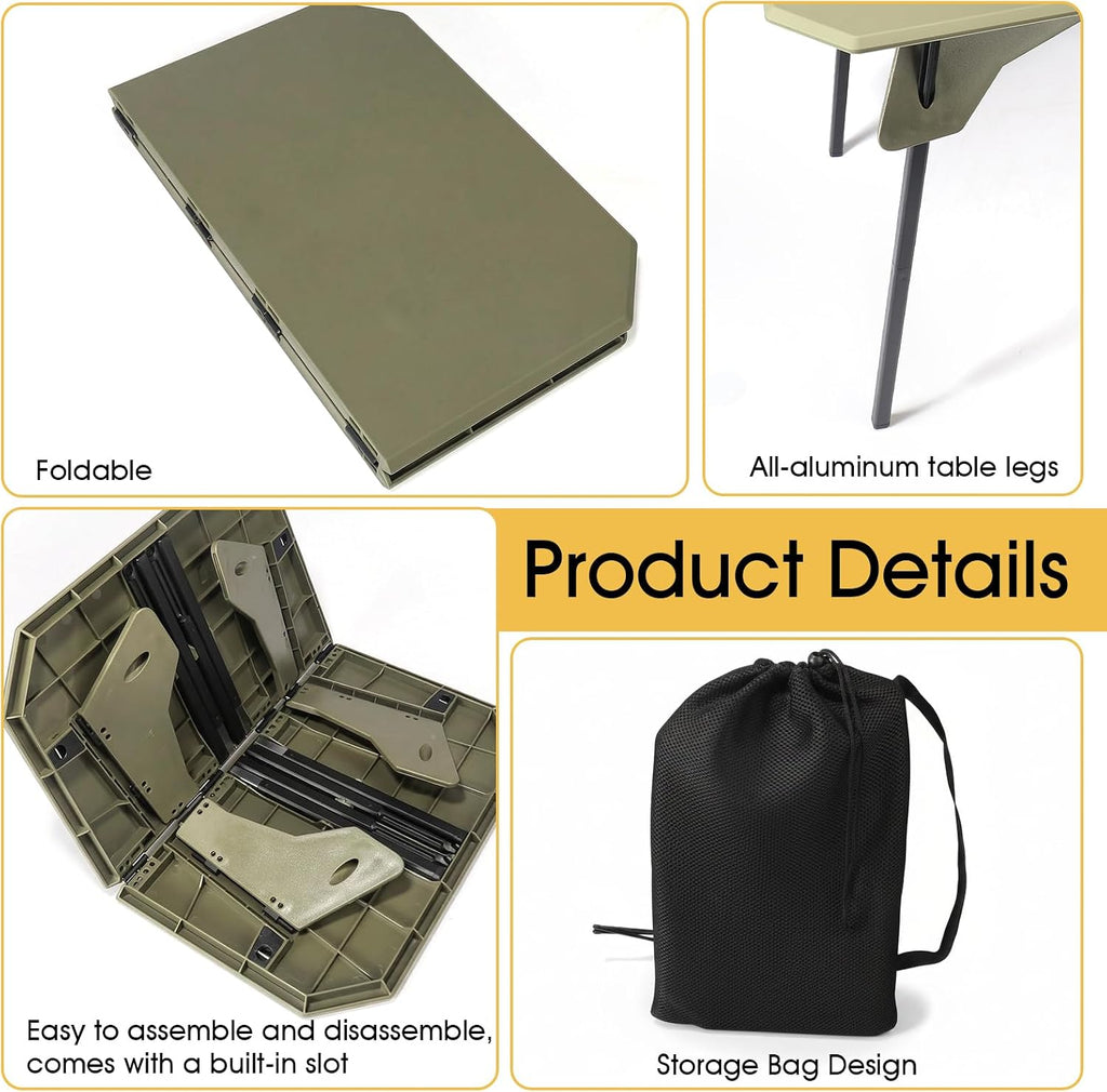 ele ELEOPTION Portable Small Folding Camping Table Aluminum Legs Green
