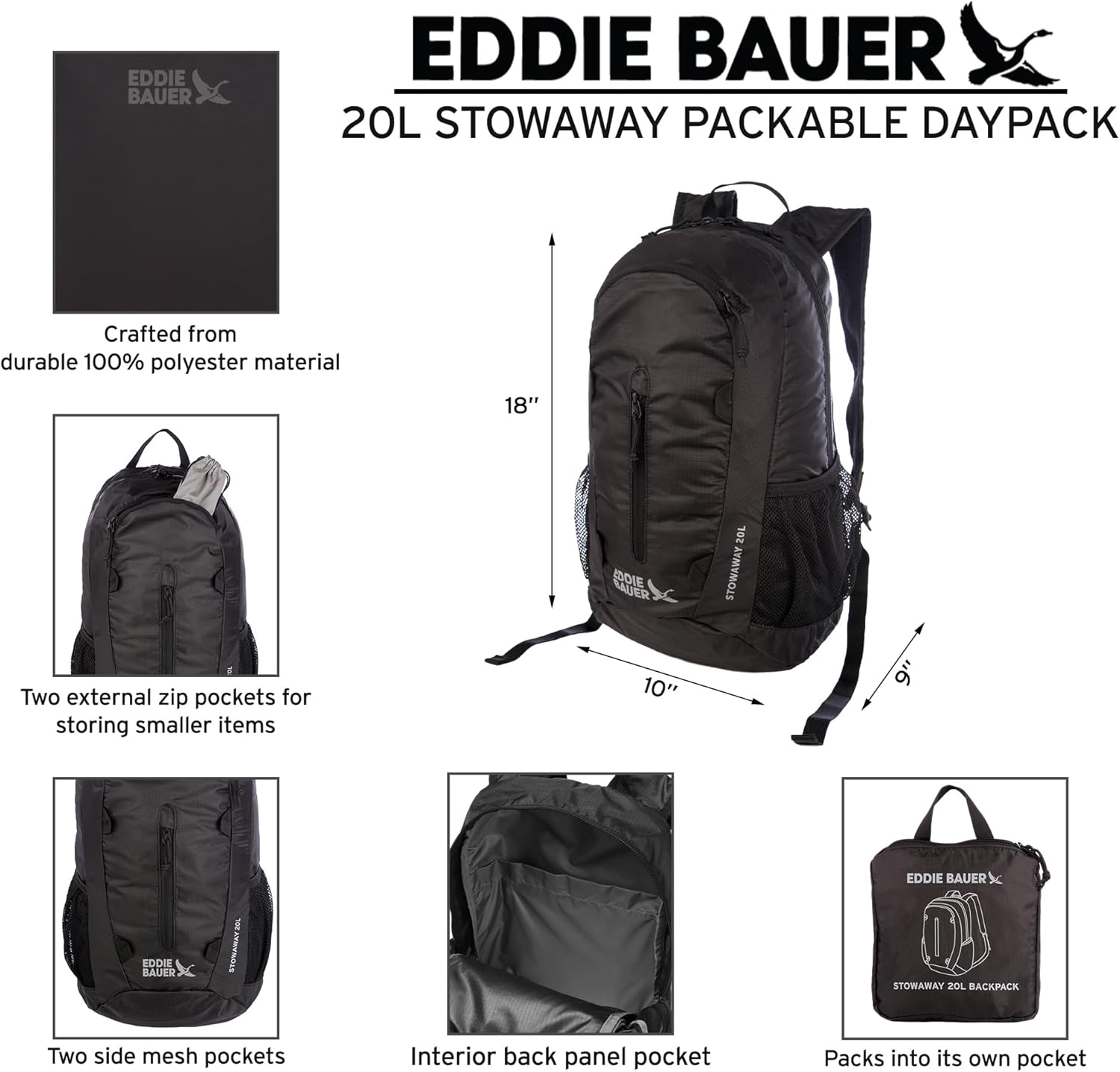 Eddie Bauer Stowaway Packable Backpack - Spruce, 20L
