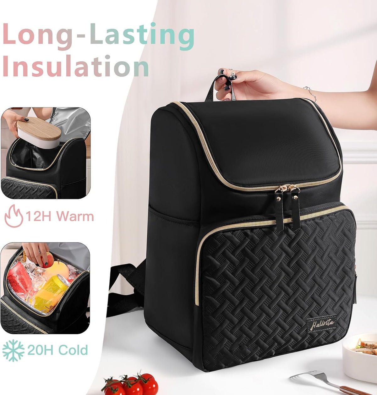 Cooler Backpack Insulated Leak Proof 33 Cans, Waterproof Hiking Backpack Cooler Soft Cooler Bag Lunch Backpack for Picnic Camping Beach, Black