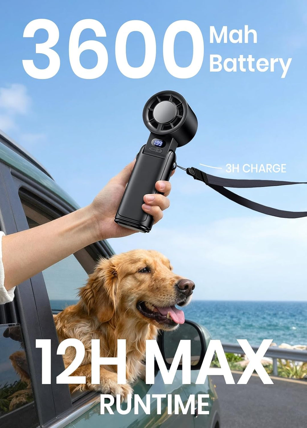 Portable Handheld Turbo Fan, 1-199 Speed Adjustable, Black