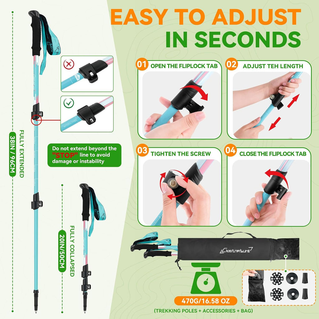 Clostnature Kids Trekking Poles for Hiking, 2 Pack Children Walking Sticks