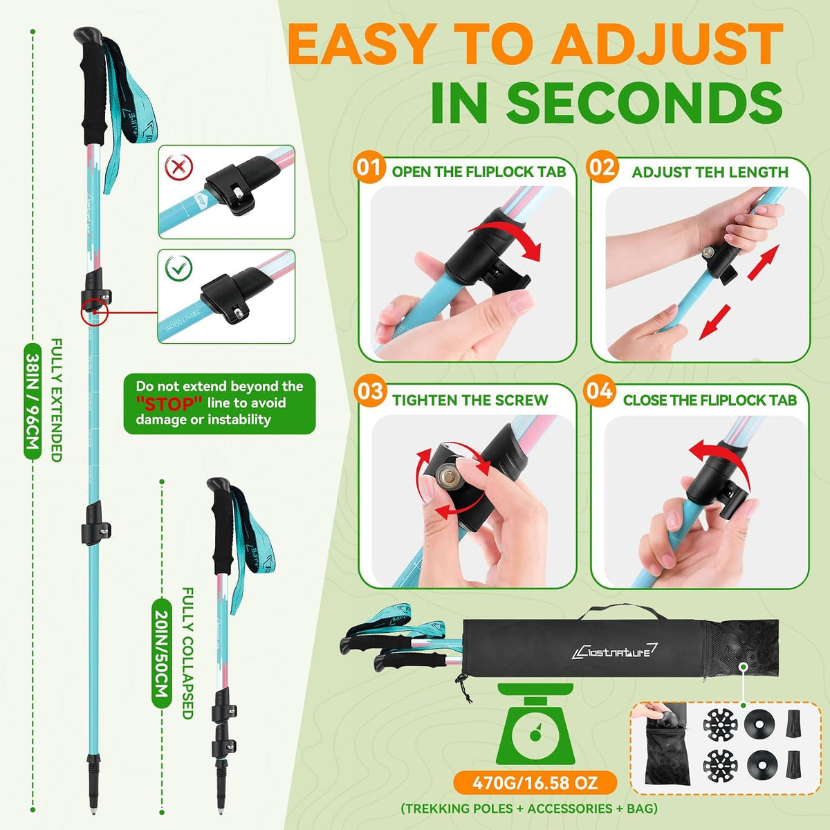 Clostnature Kids Trekking Poles for Hiking, 2 Pack Children Walking Sticks