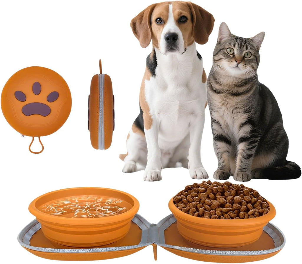 Collapsible 2-in-1 Silicone Pet Bowls (Beige)