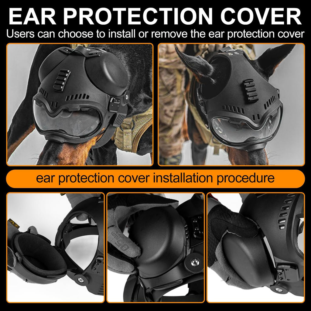 Zhongren Dog Helmet with Goggles - 2in1 Doggy Sunglasses and Pet Motorcycle Tactical Helmet Set for Medium Large Breed with Ear Holes Adjustable Straps for Outdoor Sport(Black)