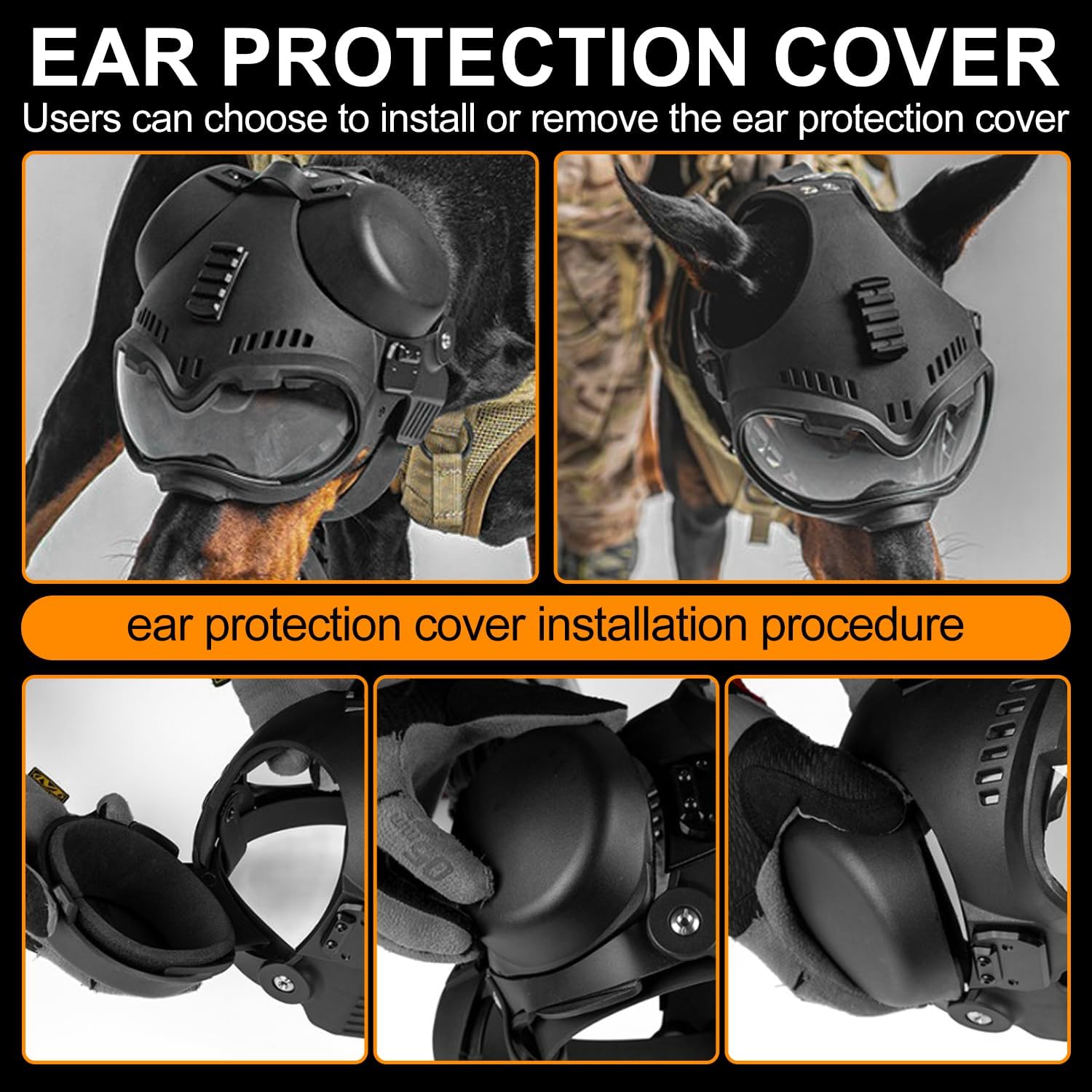 Zhongren Dog Helmet with Goggles - 2in1 Doggy Sunglasses and Pet Motorcycle Tactical Helmet Set for Medium Large Breed with Ear Holes Adjustable Straps for Outdoor Sport(Black)