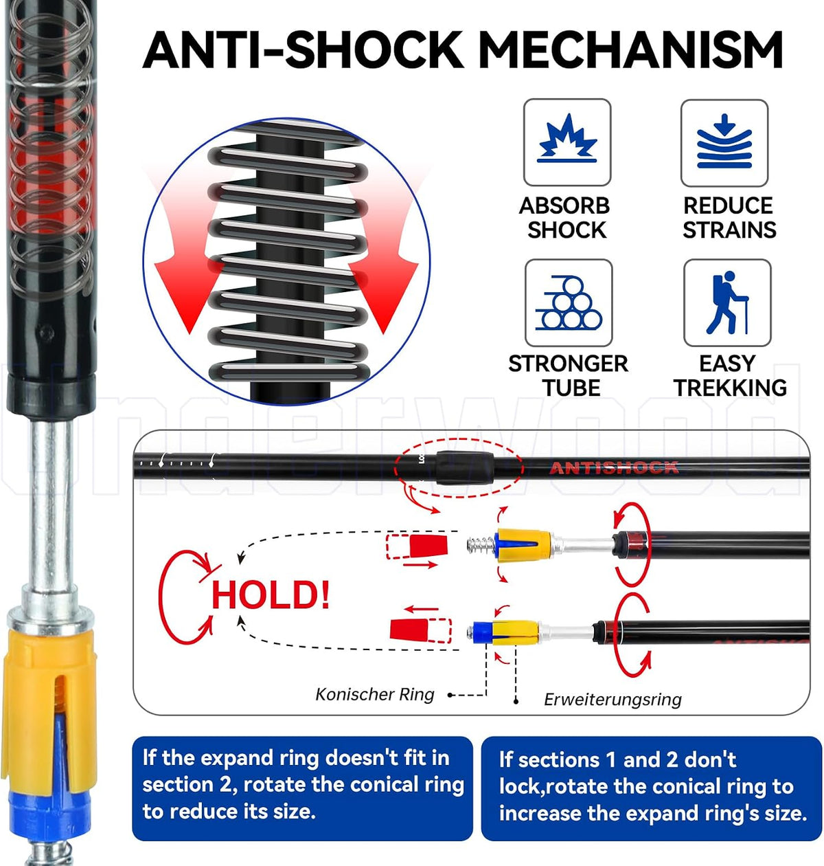 Collapsible Trekking Poles for Hiking, Adjustable Aluminum Walking Sticks