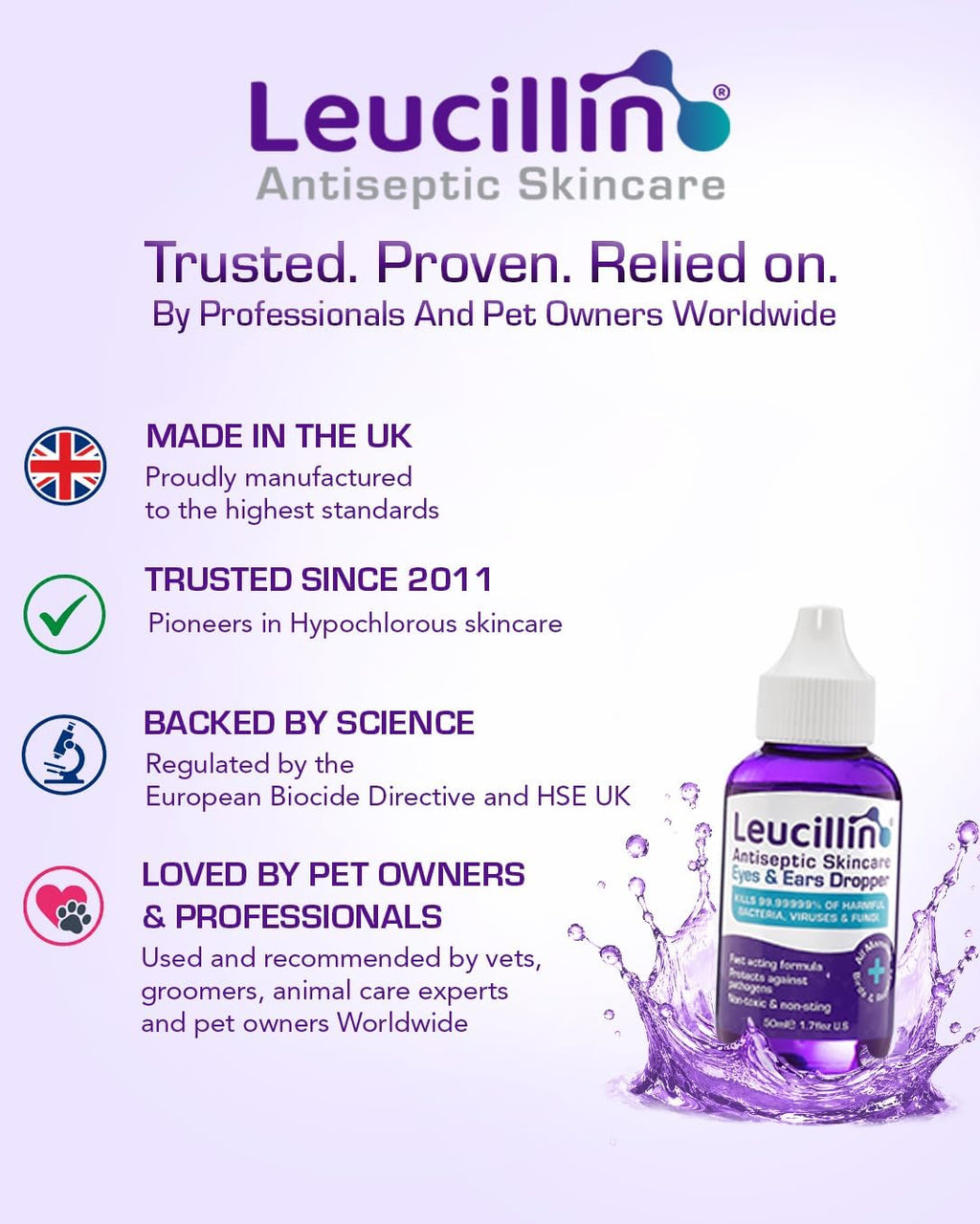 Leucillin Natural Antiseptic Dropper for Dogs, Soothes Itchy Skin and Promotes Healing, Effective Treatment for Dogs, Wound and Skin Care Solution for Pets, First Aid Kit Essential - 50ml