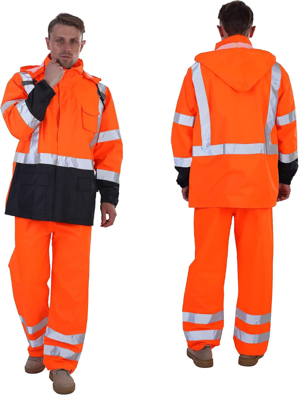 sesafety Hi Vis Rain Jacket, Rain Suits for Men Waterproof withBlack Bottom